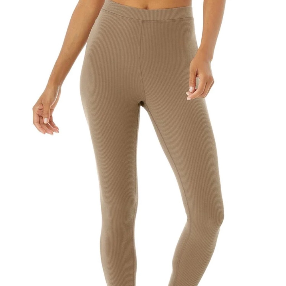 Alo Ribbed High Waist 7/8 Blissful Legging in Gravel Size Small